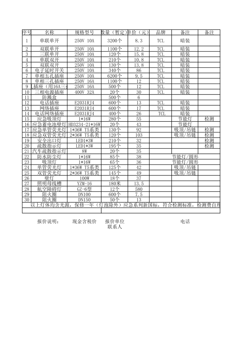 灯具报价第1页