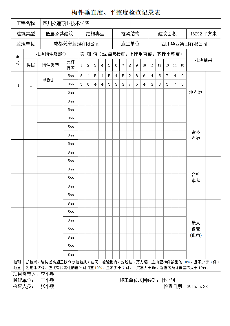 垂直度平整度检查表