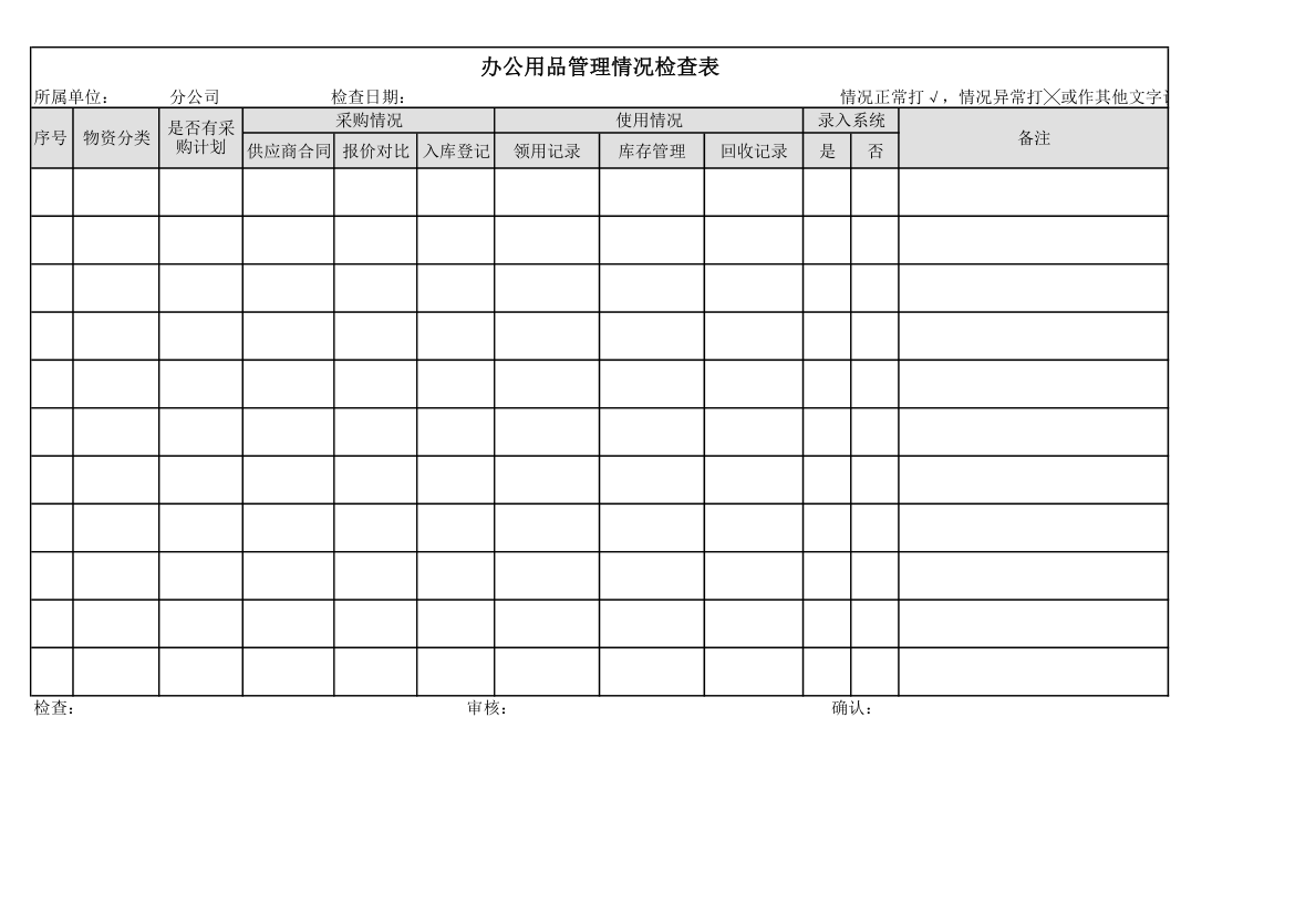 物资管理检查表第1页