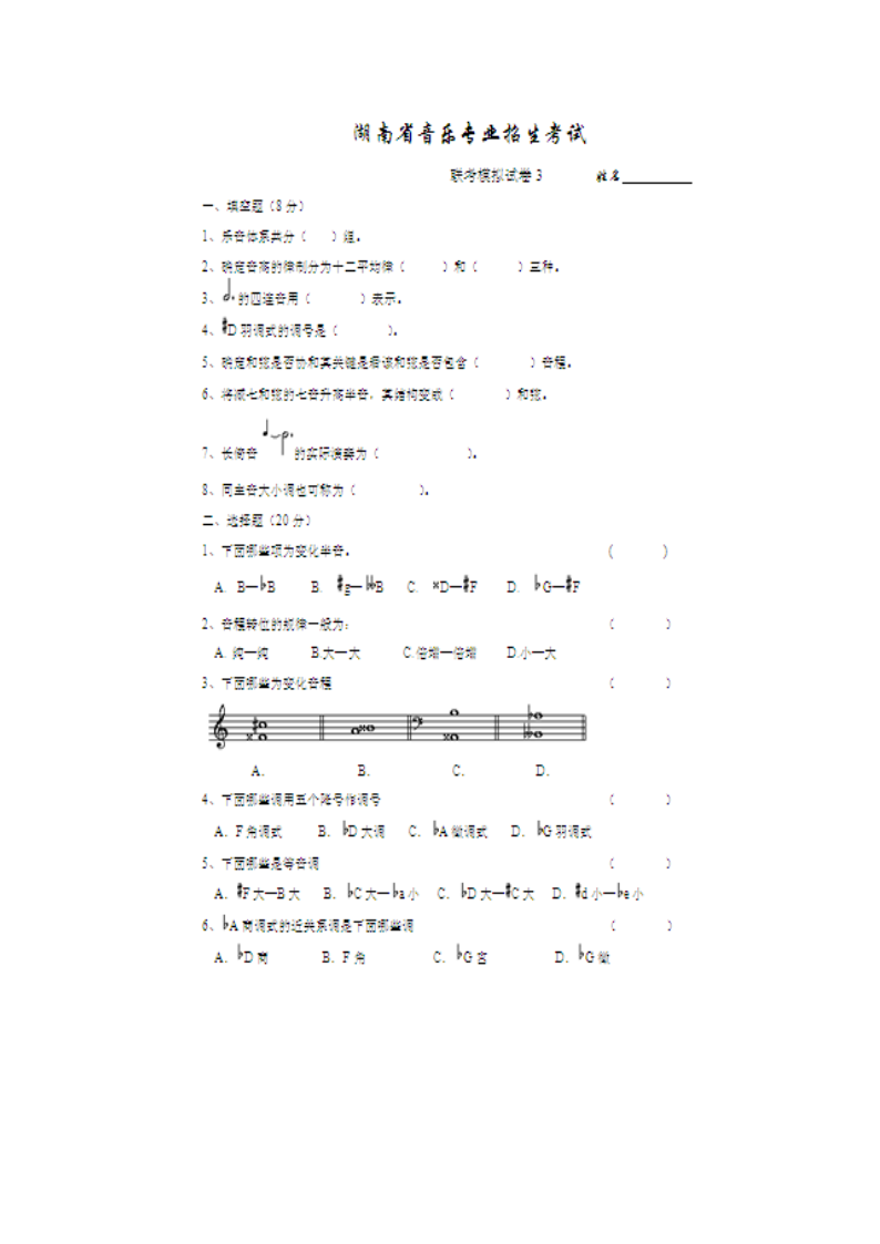 高考乐理模拟试卷【完整版】第1页