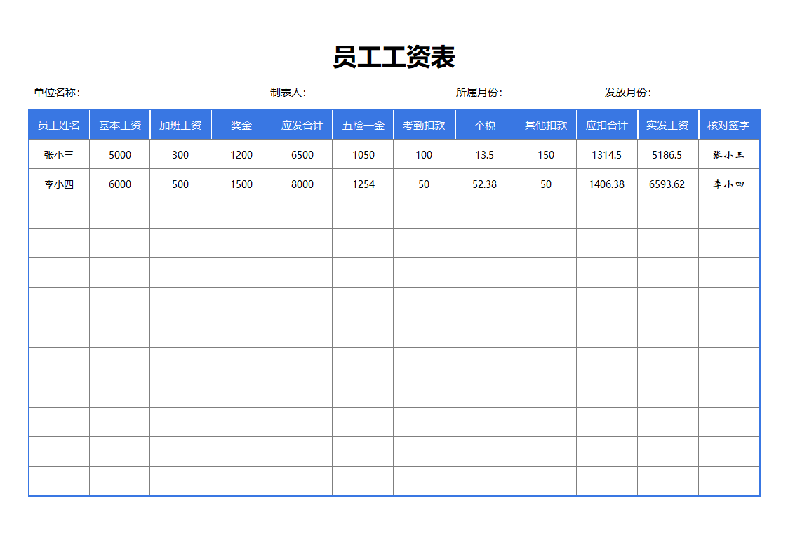 薪酬管理-员工工资表.docx