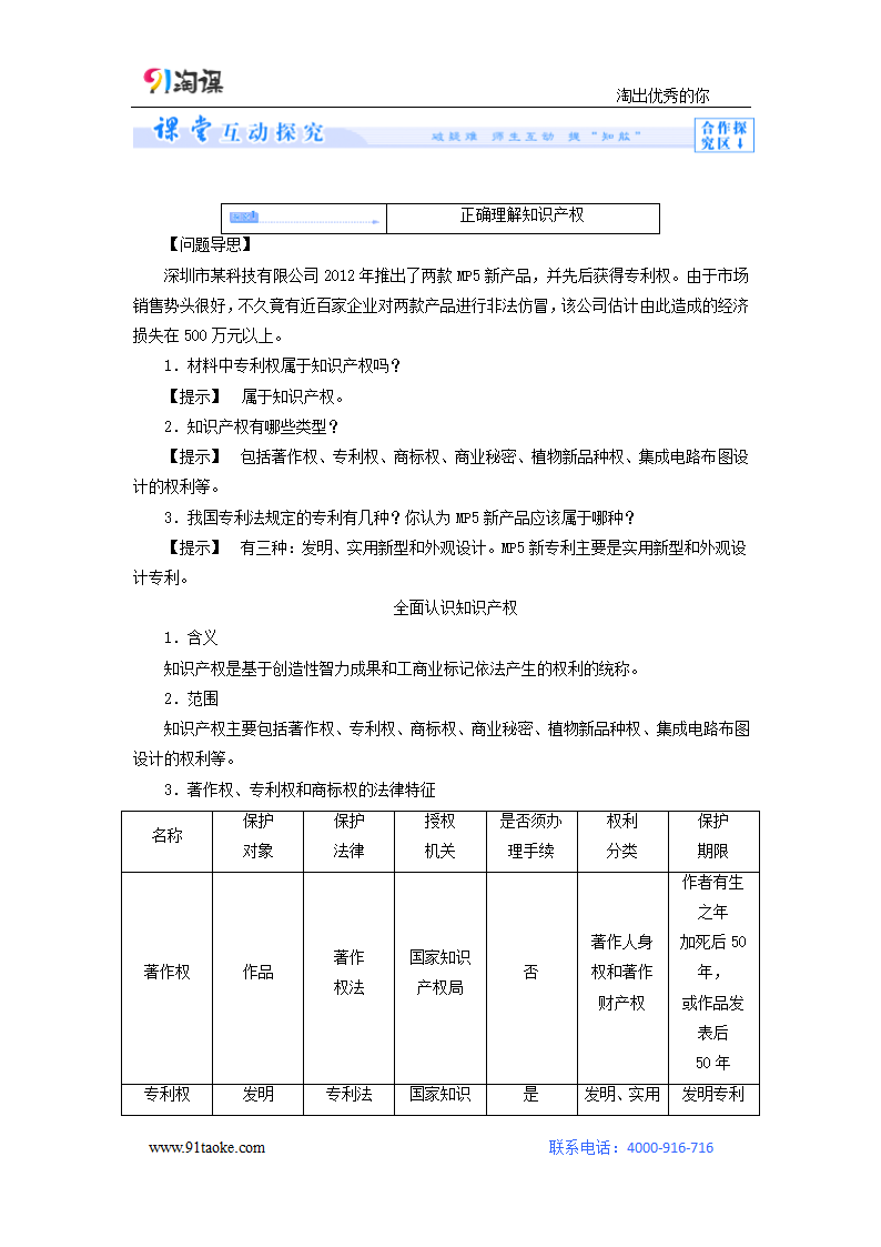 政治-人教版-选修5-学案1：2.4 切实保护知识产权.doc-第4课时 切实保护知识产权-专题二 民事权利和义务-学案.doc第6页