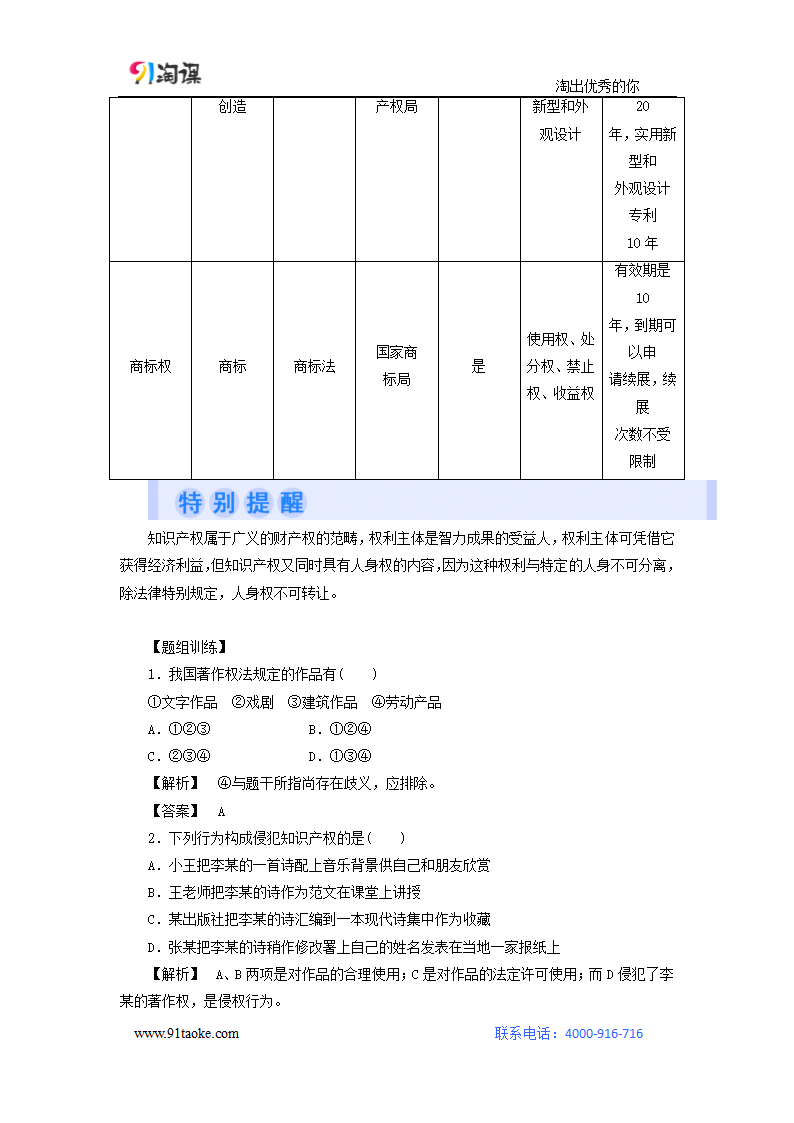 政治-人教版-选修5-学案1：2.4 切实保护知识产权.doc-第4课时 切实保护知识产权-专题二 民事权利和义务-学案.doc第7页