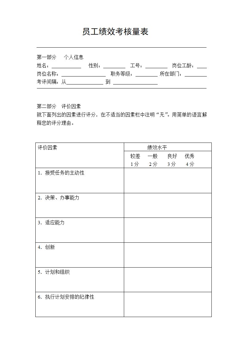 绩效考核之员工绩效考核量表.docx第1页