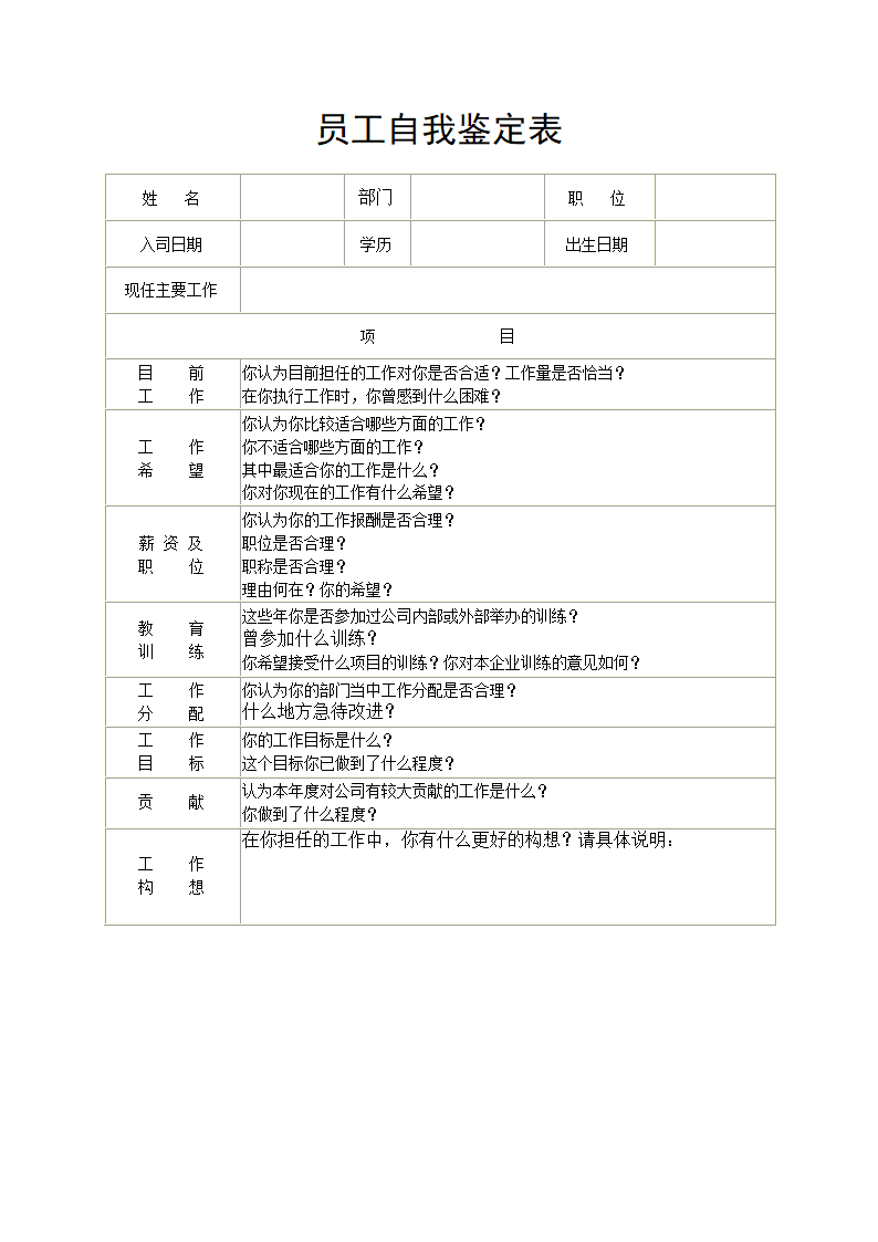 绩效考核之员工自我鉴定表.docx第1页