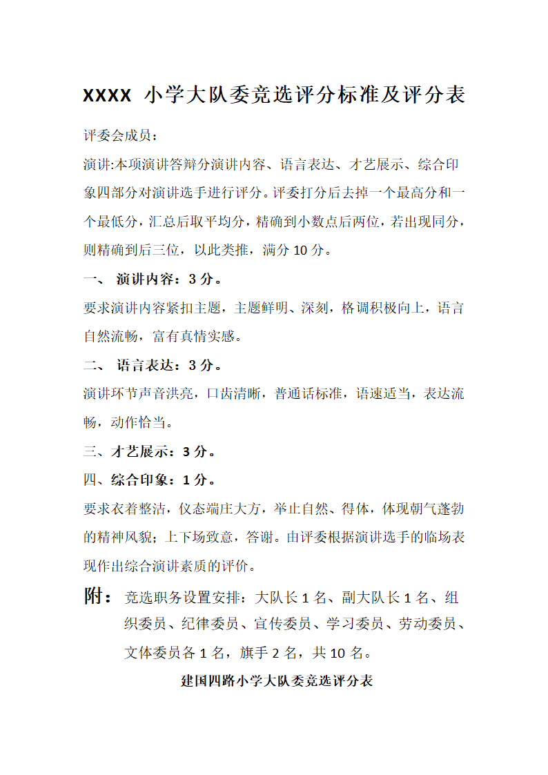 大队委选拔评分标准及评分券第1页