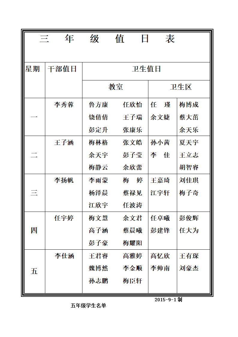 卫生值日表精选第1页