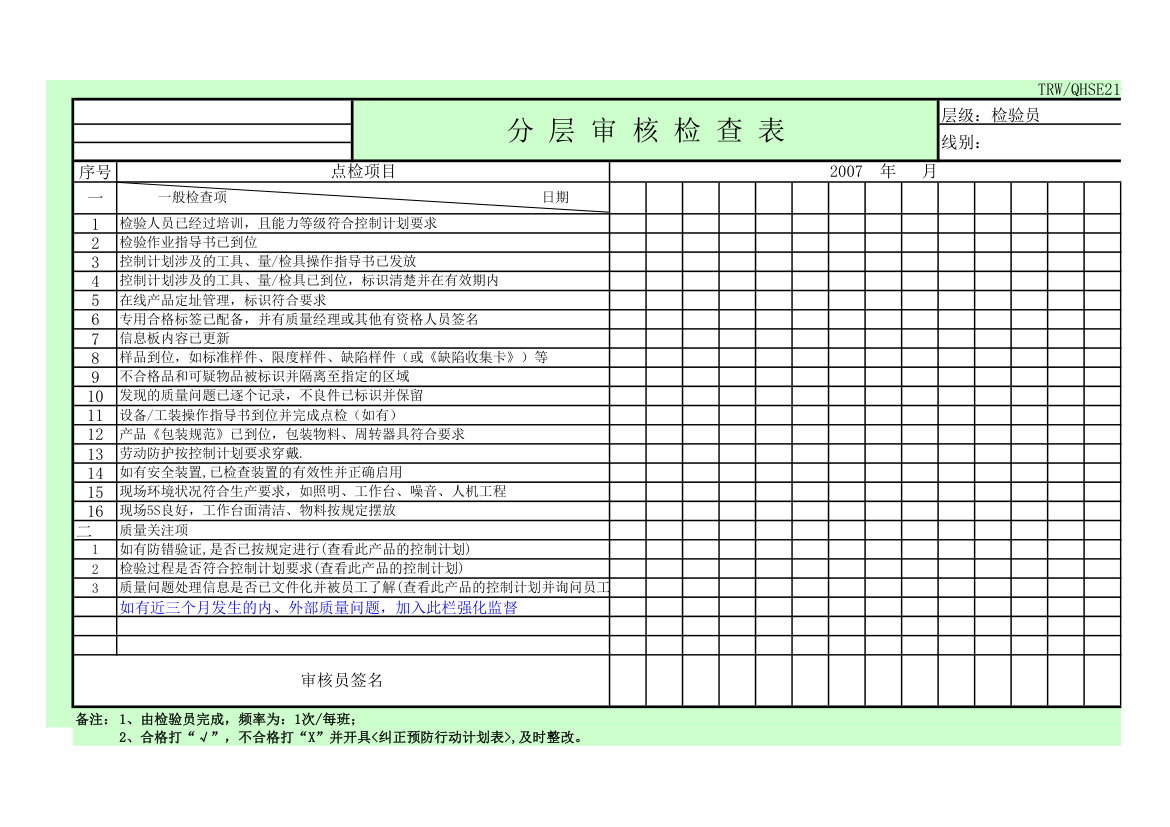 分层审核检查表