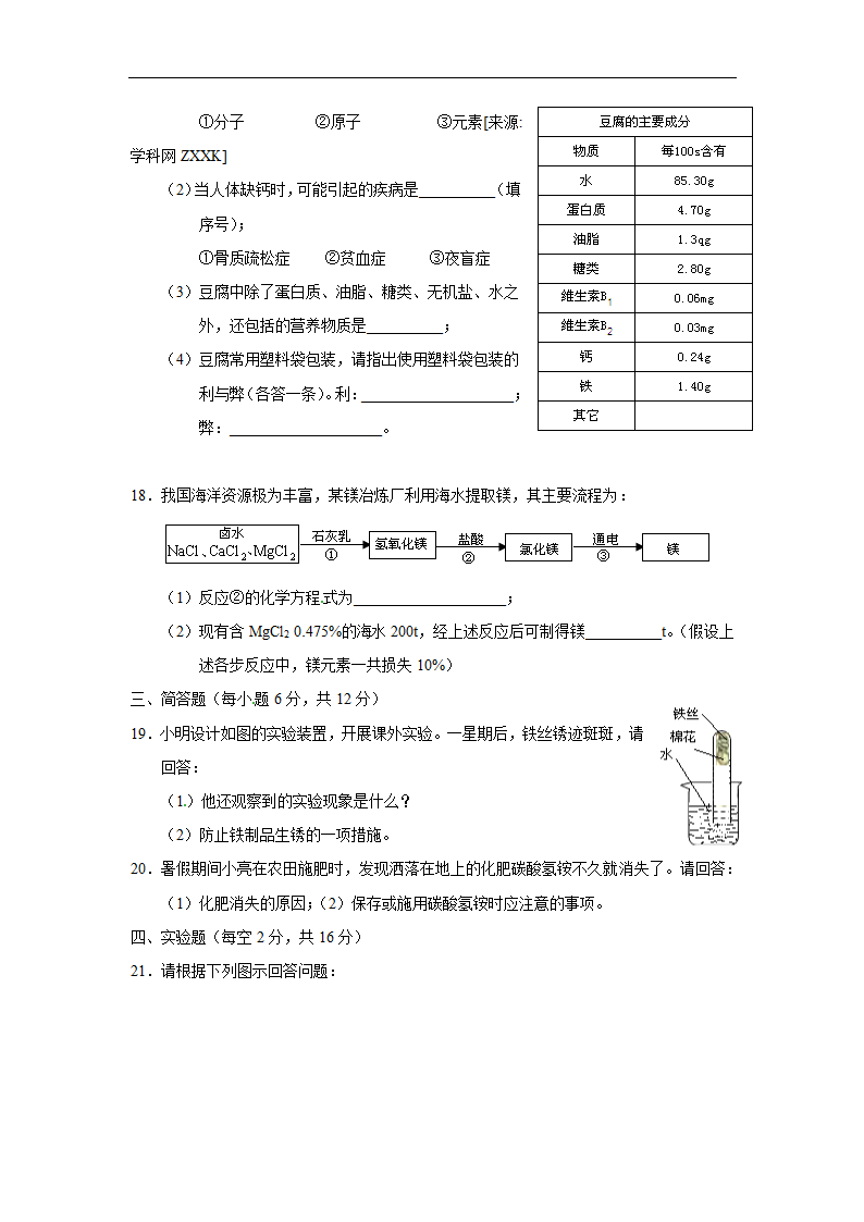 2012年海南省      中考化学试卷及答案第4页