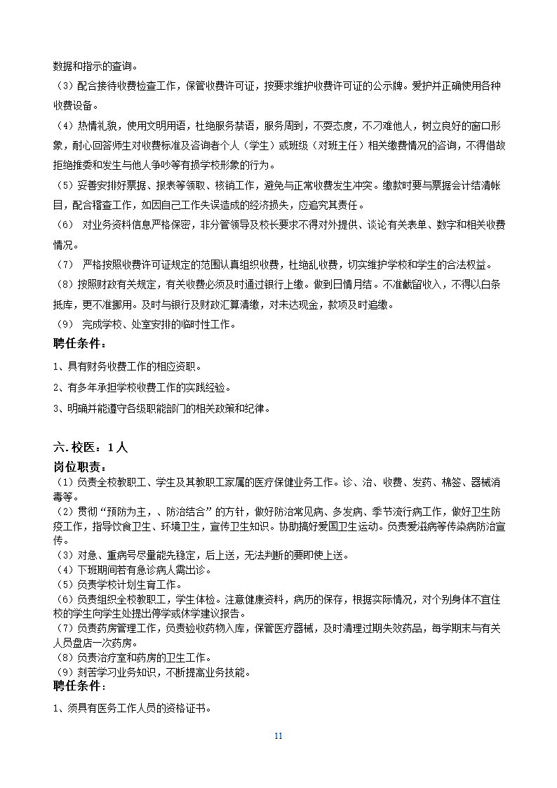 党政办公室岗位设置和聘用条件第11页