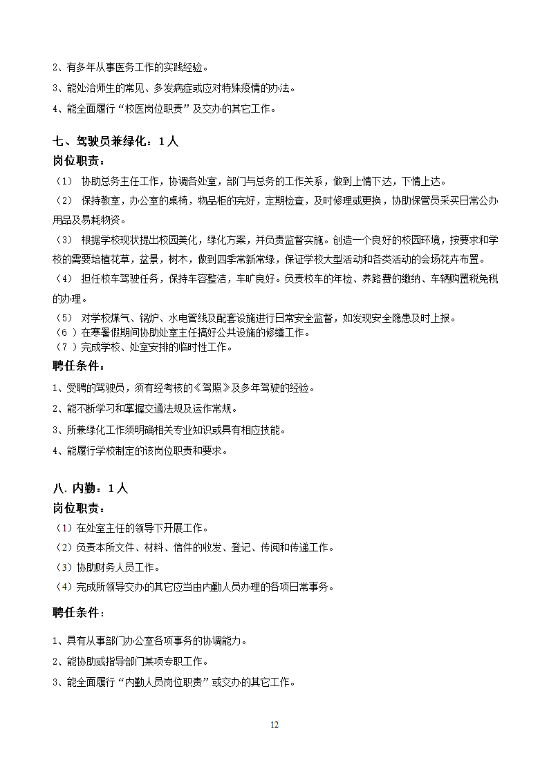 党政办公室岗位设置和聘用条件第12页