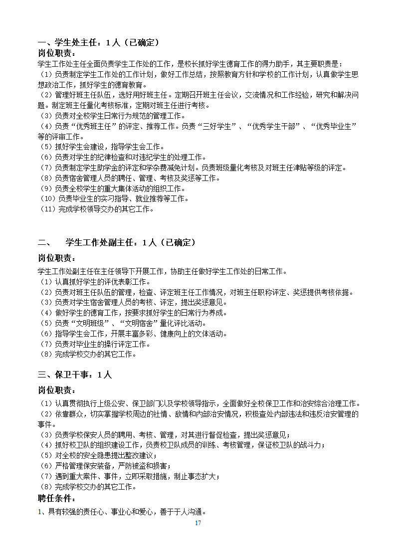 党政办公室岗位设置和聘用条件第17页