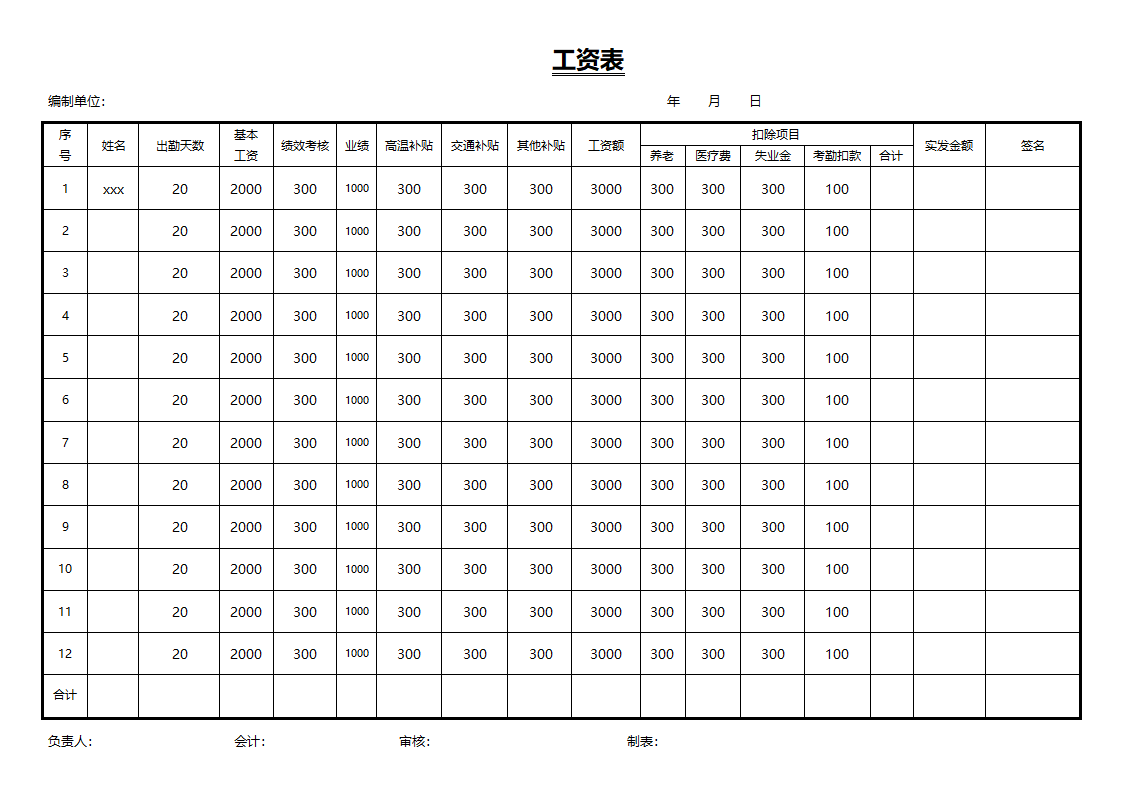 工资表-通用版.doc第1页