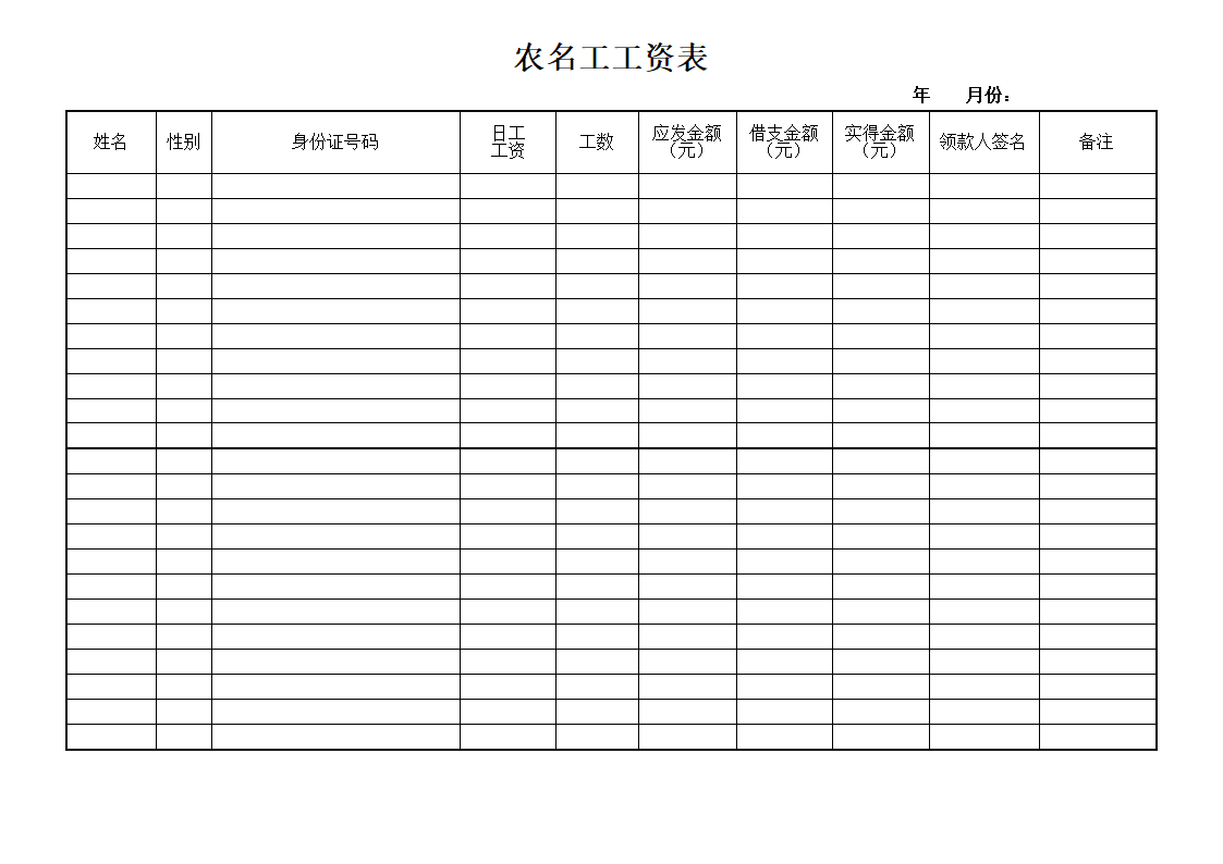 精致简约农民工工资表(双板式).doc