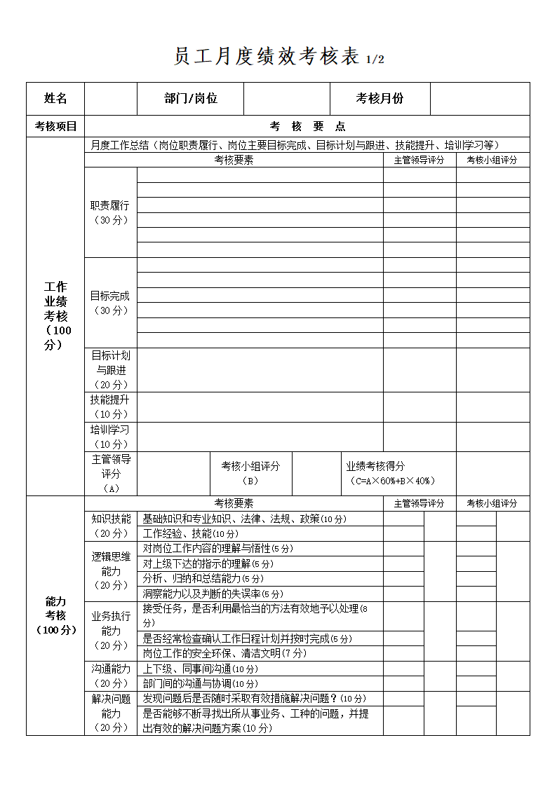 员工月度绩效考核表.doc第1页