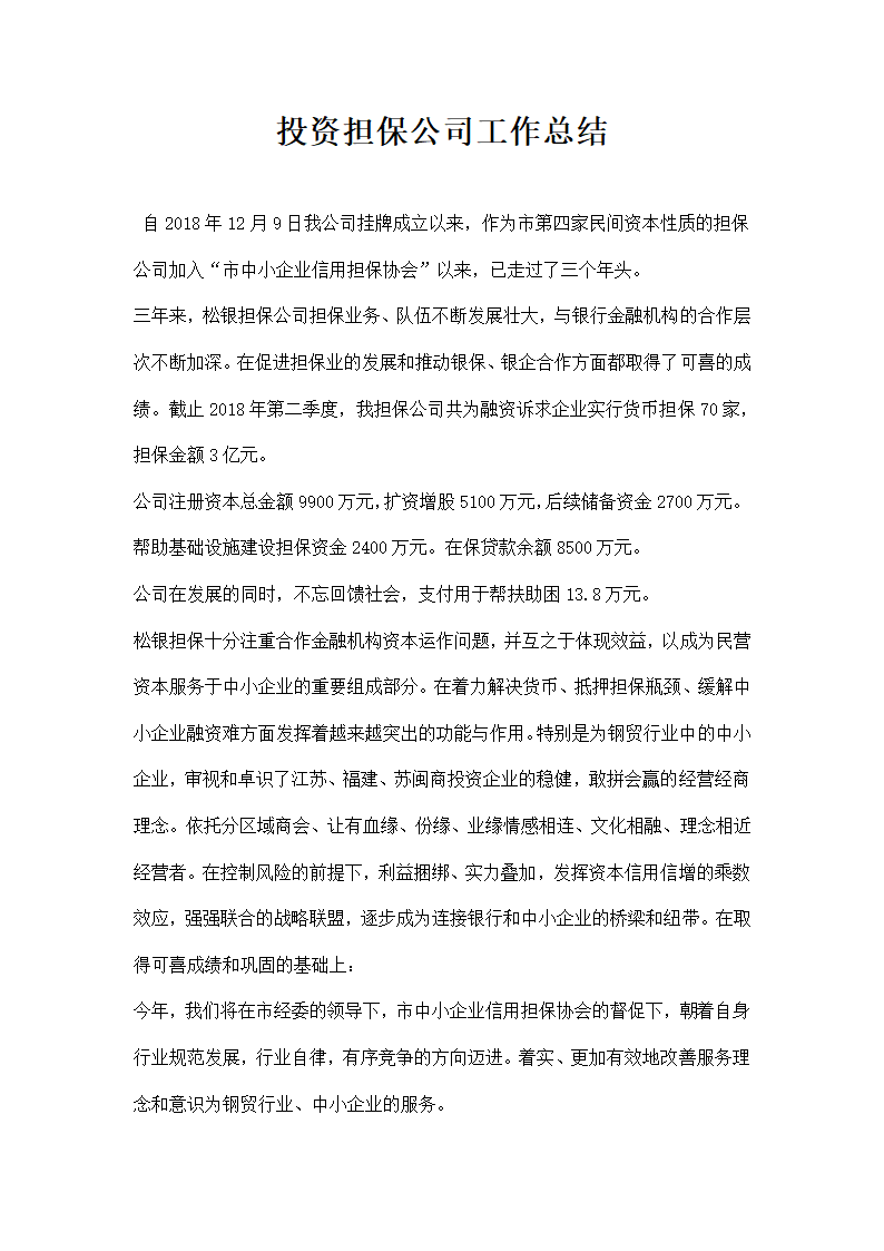 投资担保公司工作总结.docx