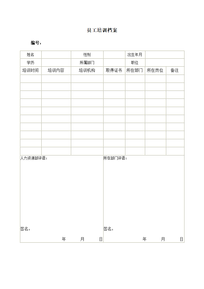 员工培训档案模板.doc