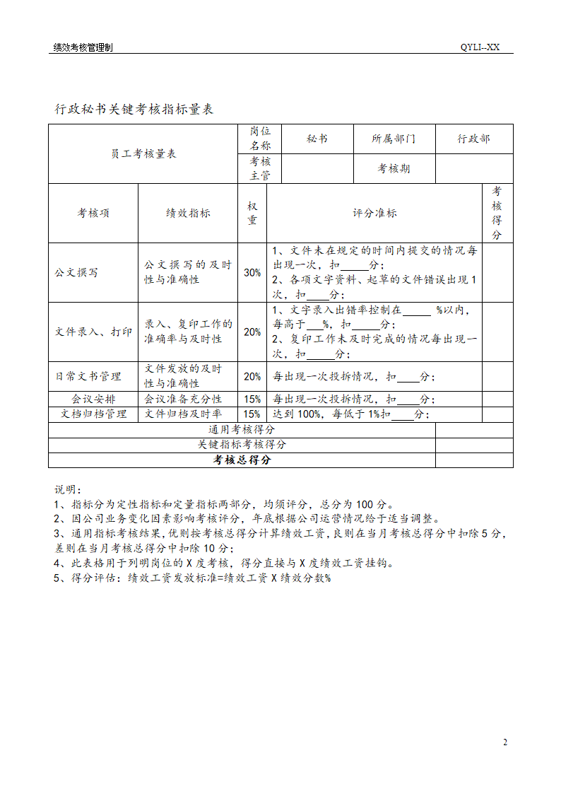 绩效评估执行模板-行政秘书.docx第2页