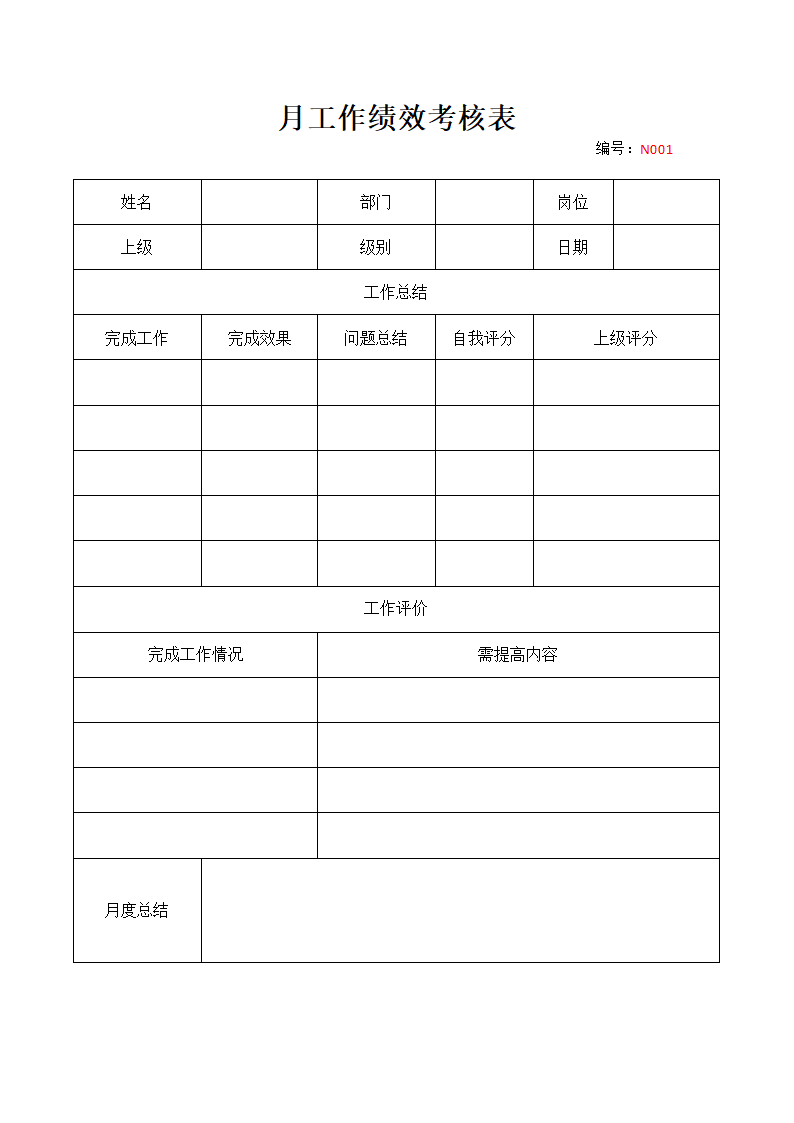 月工作绩效考核表.docx