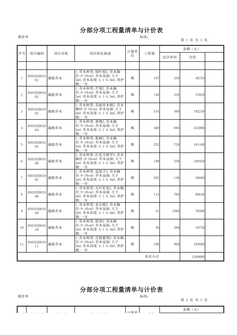 绿化工程报价第1页