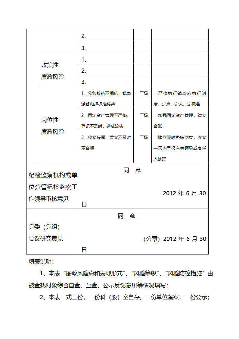 党政办公室廉政风险防控登记表第2页