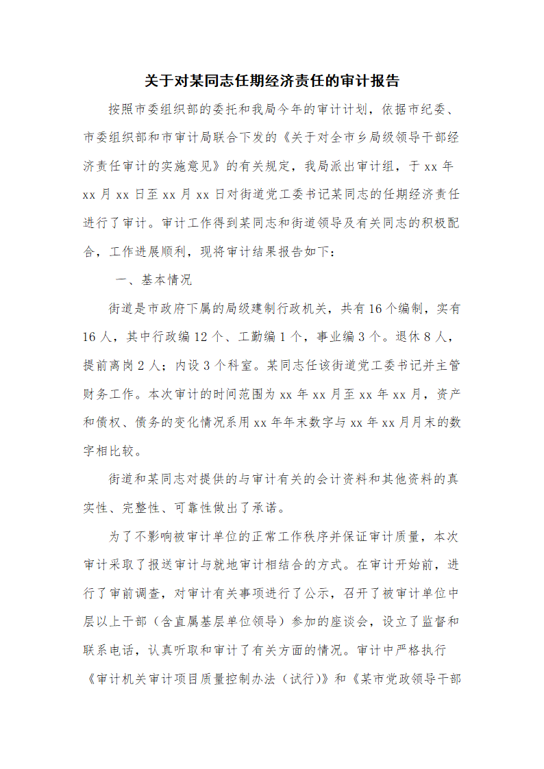 关于对某同志经济责任的审计报告.docx