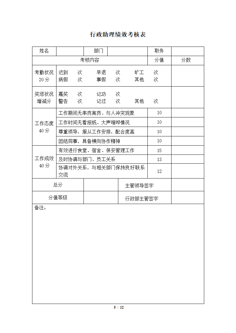 行政部绩效考核标准及考核表.docx第5页