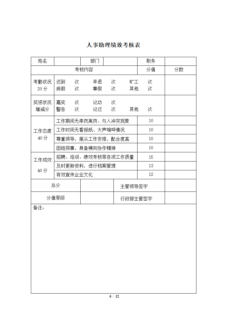 行政部绩效考核标准及考核表.docx第6页