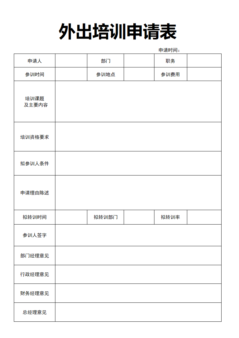 外出培训申请表.docx第1页