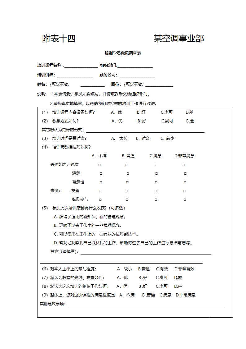 培训学员意见调查表.doc