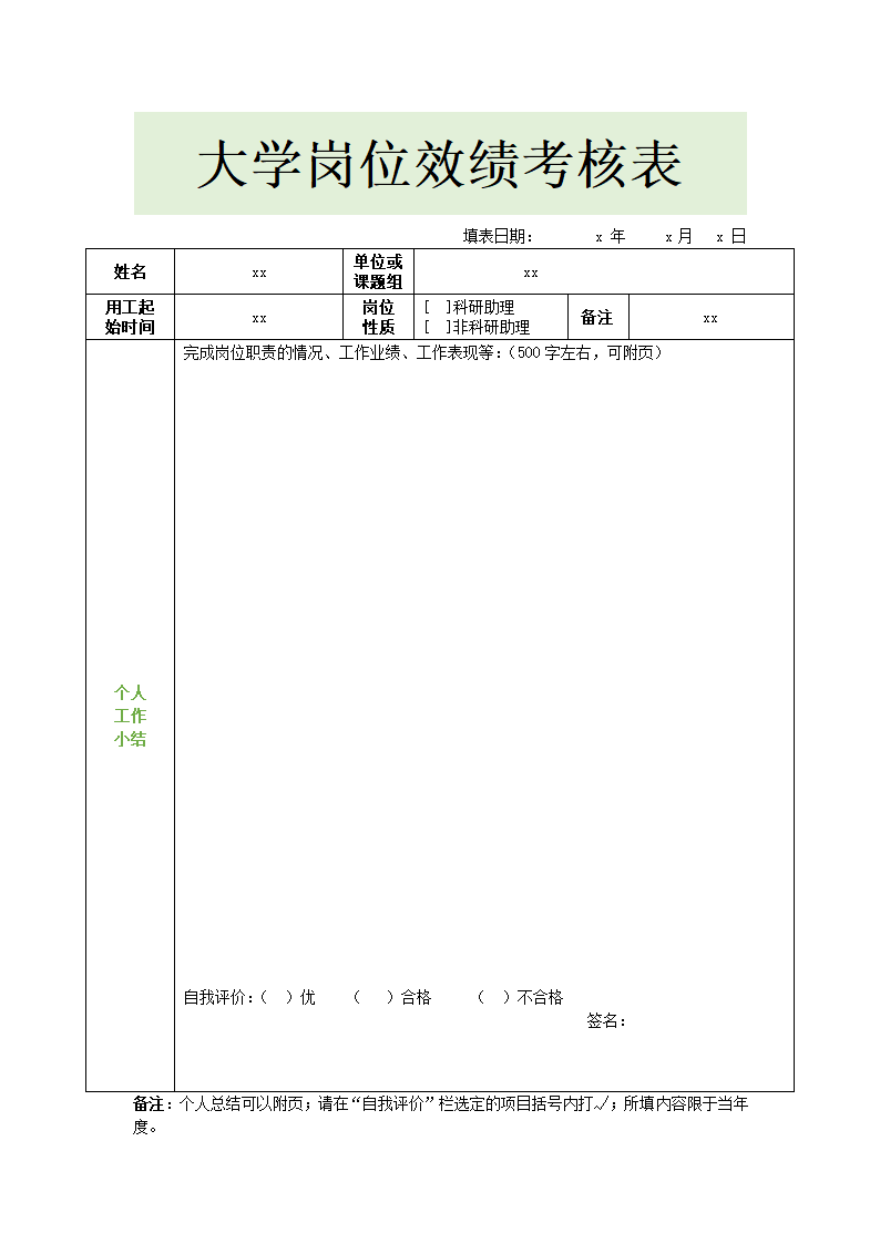 大学岗位效绩考核表.docx第1页