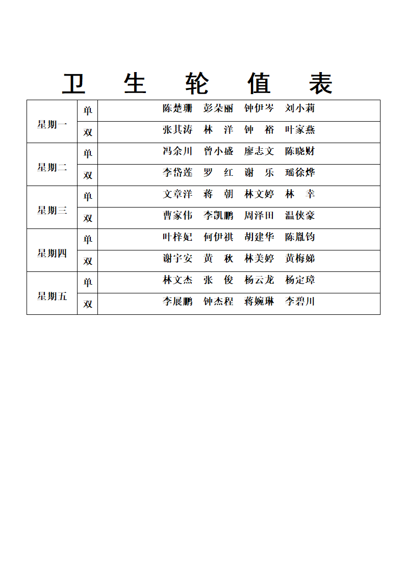 座位表、课程表、班干部等表格第2页