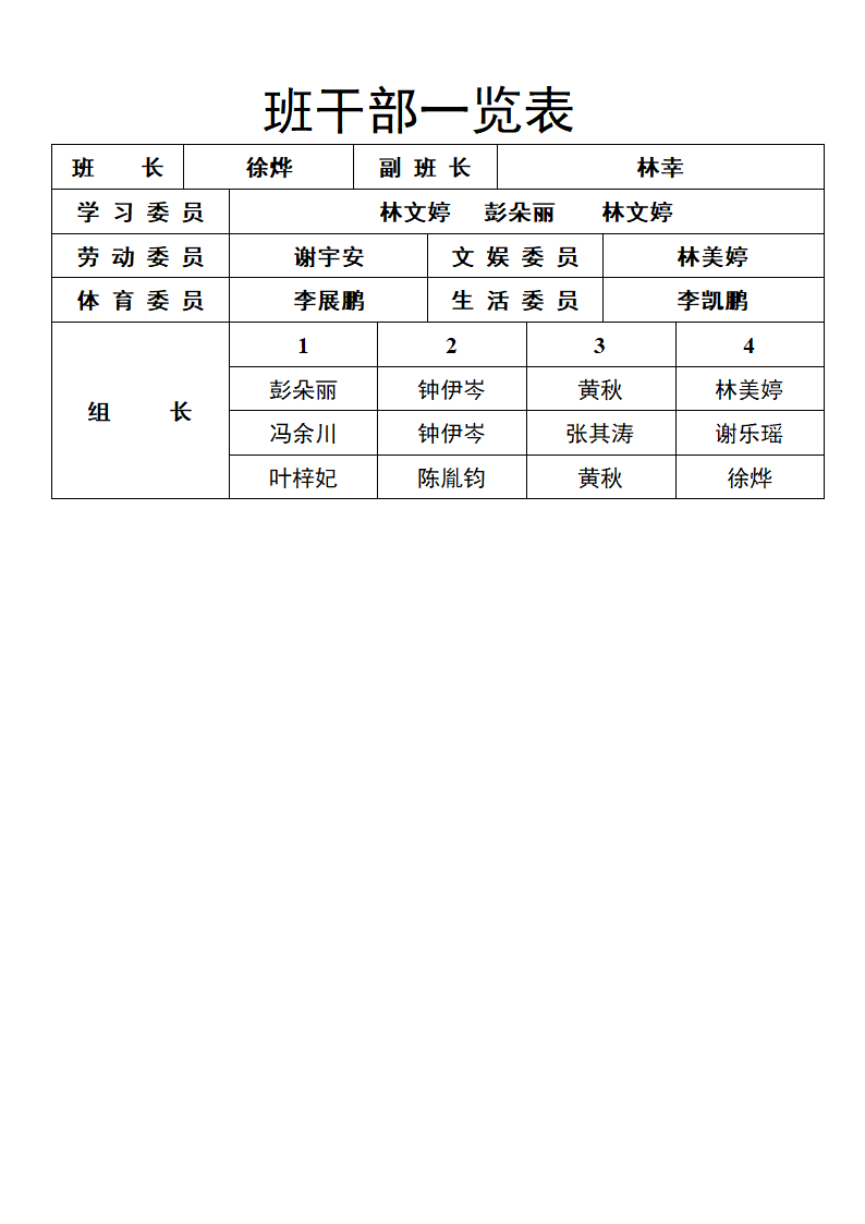 座位表、课程表、班干部等表格第4页