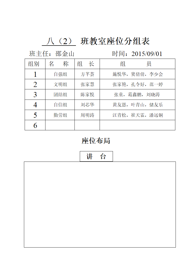 初中各班教室座位分组表第4页