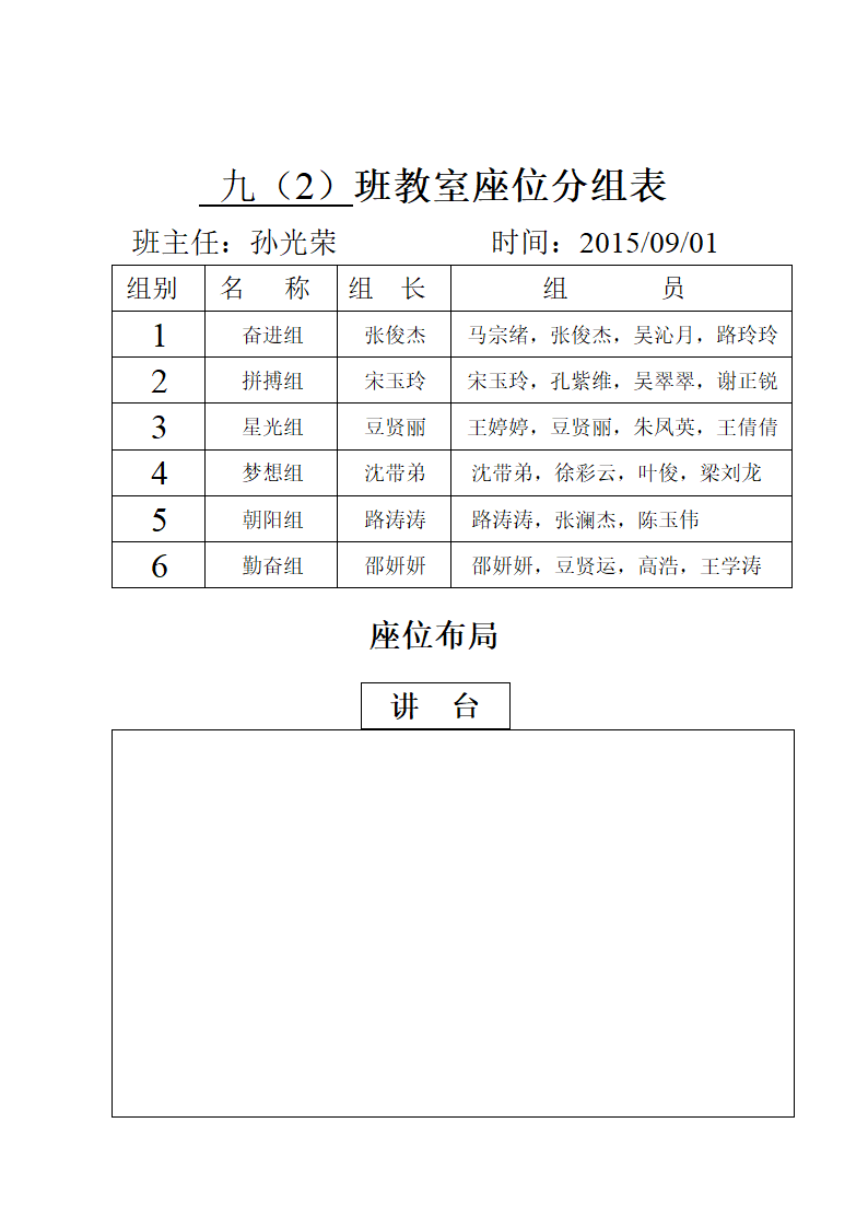 初中各班教室座位分组表第6页