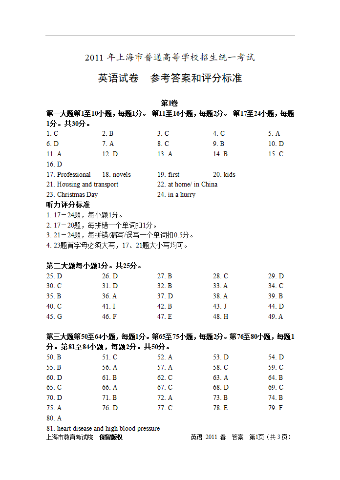 2011_上海春季高考英语试卷(附答案)第14页