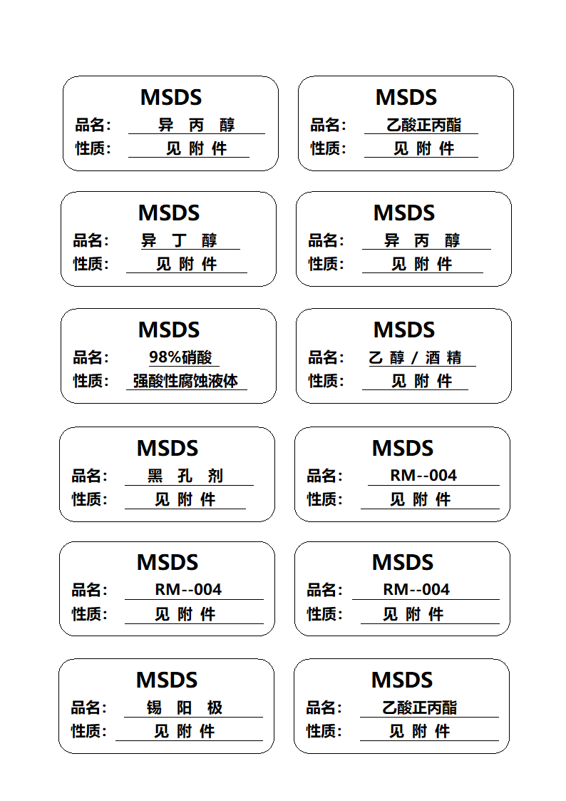 MSDS标签模板第1页