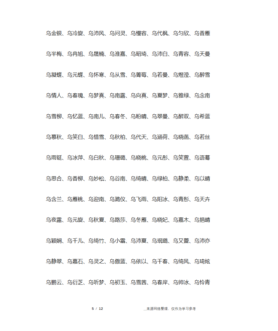 乌姓女孩名字大全,乌姓好名字第5页