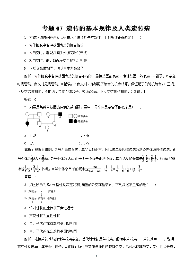 专题07+遗传的基本规律及人类遗传病(押题专练)第1页