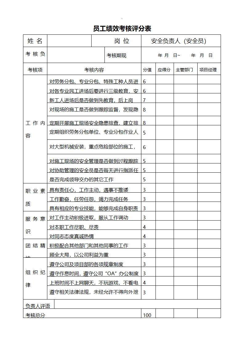 项目部员工绩效考核评分表（全套）.docx第9页