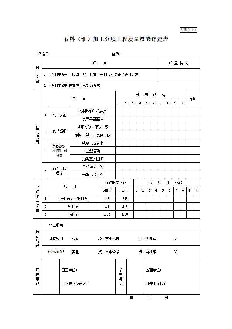 古建3-4-1石料细加工分项工程质量检验评定表.doc