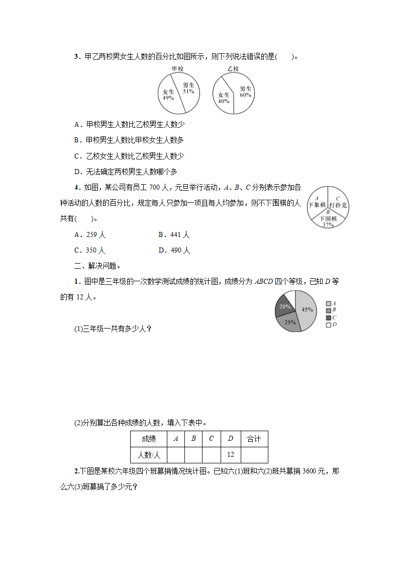 人教版数学六年级上册  第7单元　扇形统计图（含答案）.doc第2页