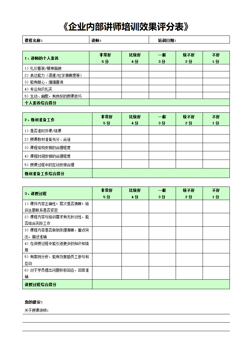 内部讲师培训效果评分表.doc第1页