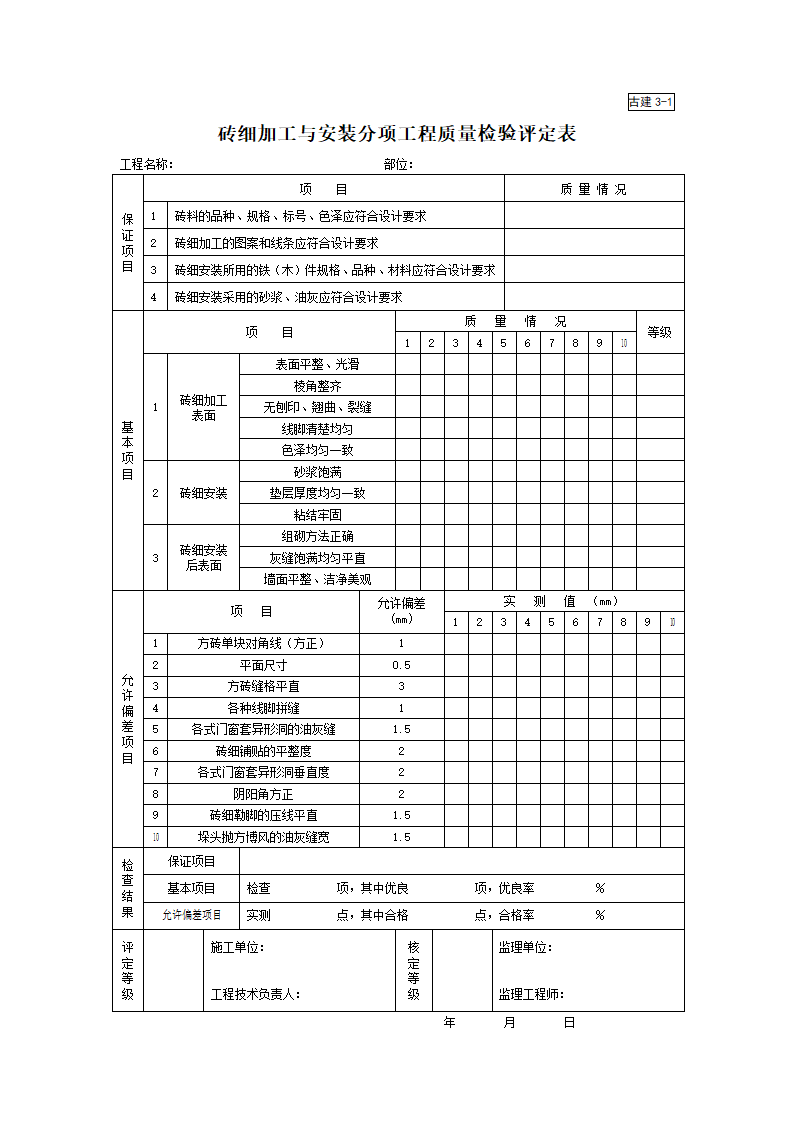 古建3-1砖细加工与安装分项工程质量检验评定表.doc