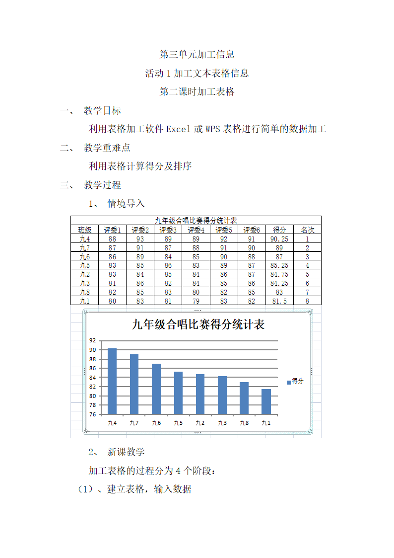 科学版九下信息技术 3.1加工文本表格信息 教案（第2课时）.doc