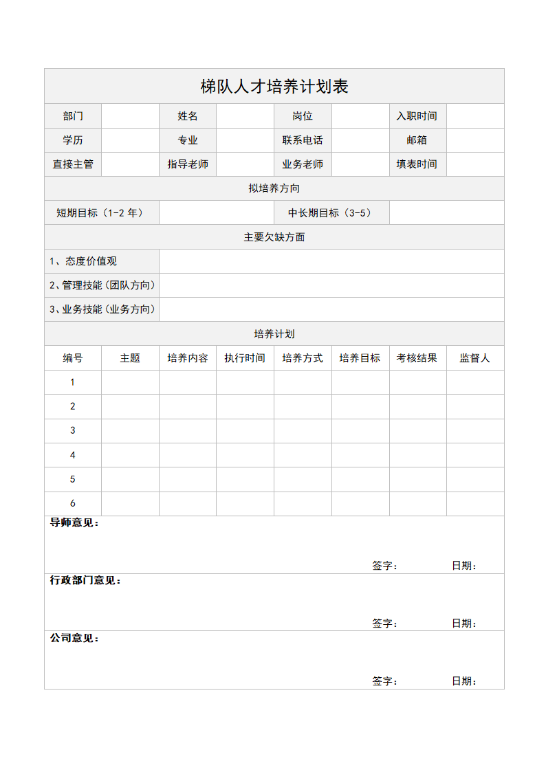 梯队人才培养计划表.docx