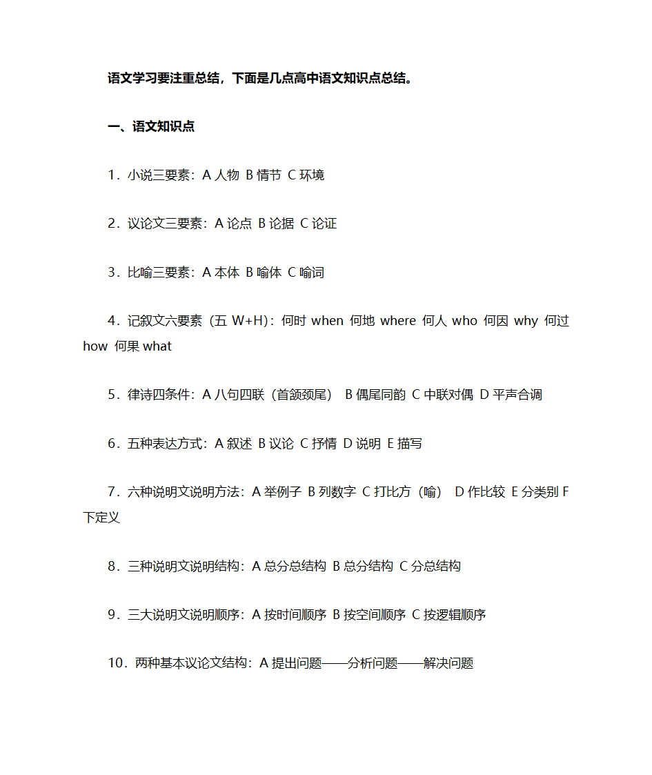 语文高中知识点总结第1页