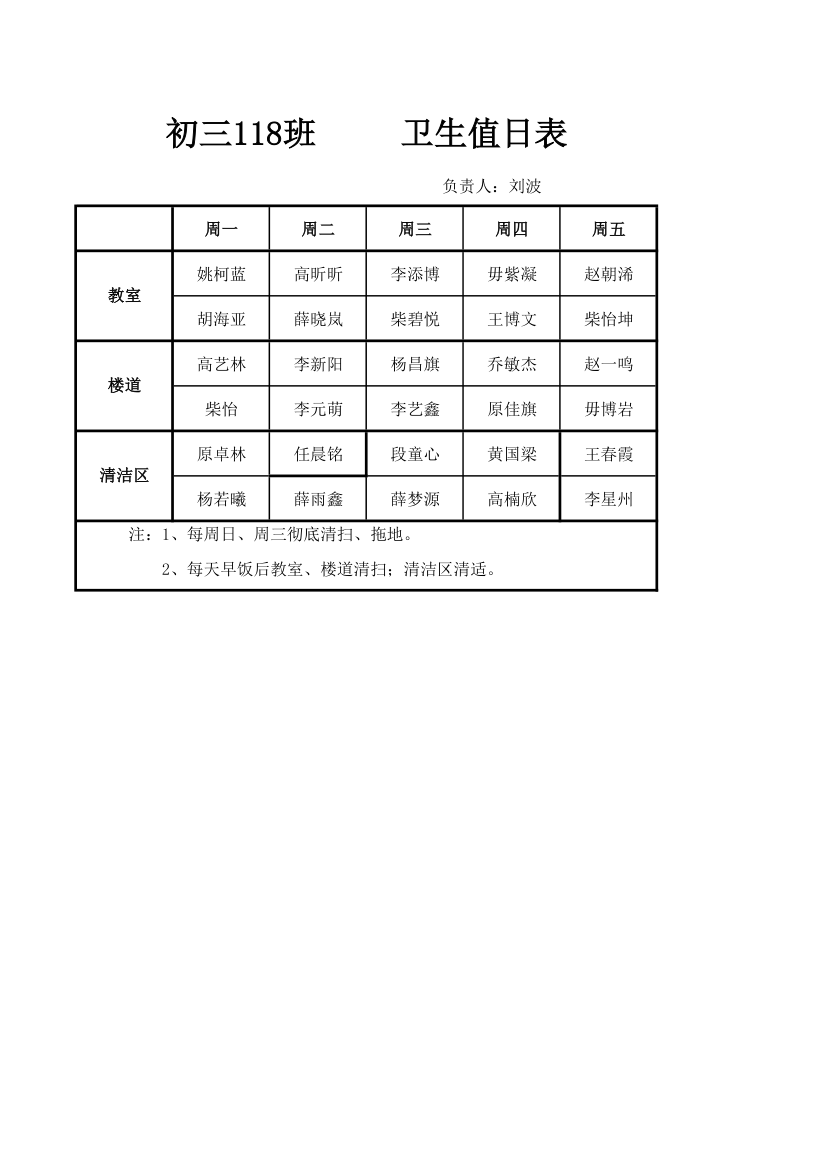 卫生区值日表第1页