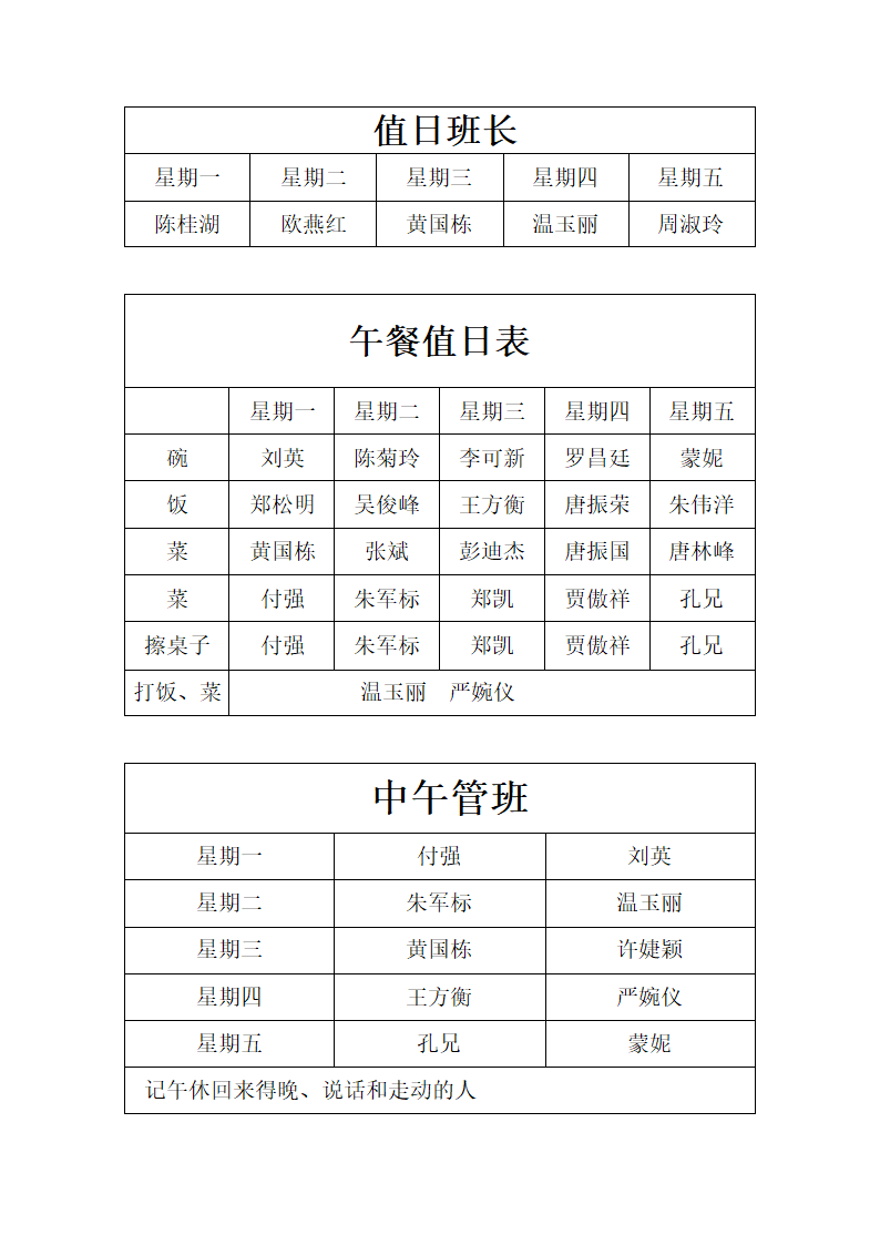 午餐值日表第1页