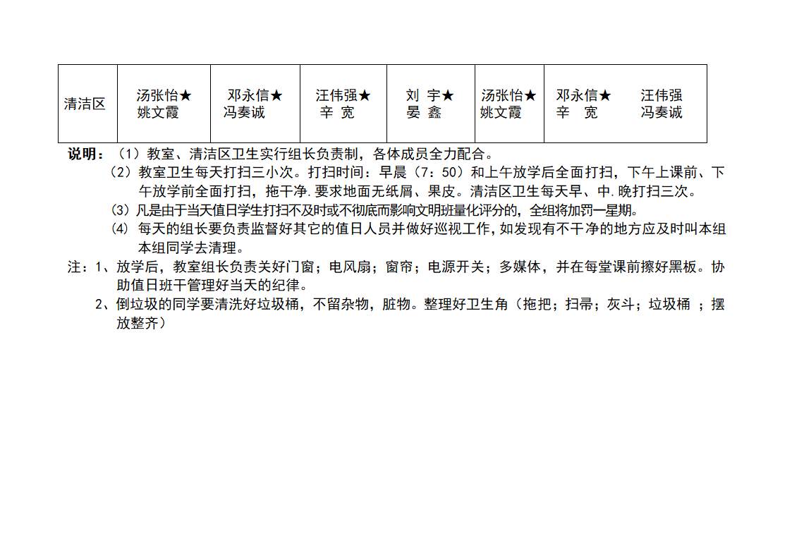 教室、清洁区卫生值日表第2页